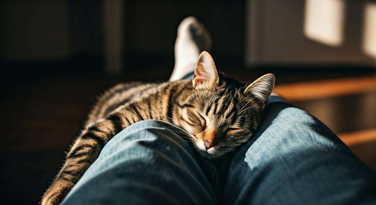Pourquoi mon chat dort-il sur mes jambes : explications et solutions