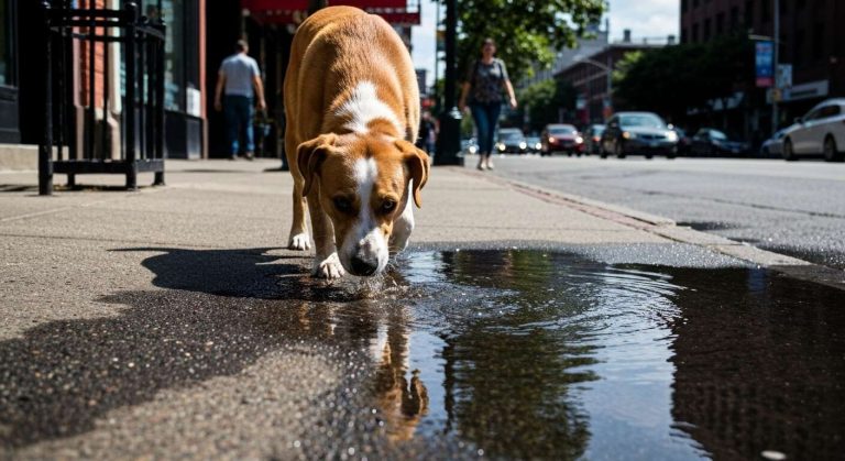 Ne laissez jamais votre chien boire l'eau des flaques en ville, elle est souvent contaminée par des produits chimiques